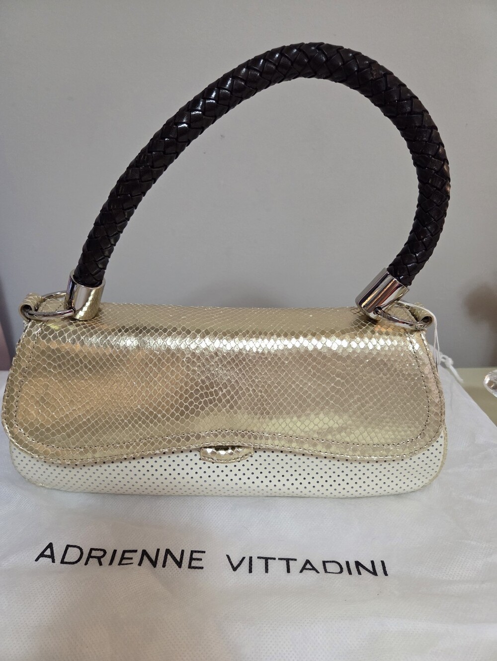 Adrienne Vittadini Gold, White & Black Top-Handle Bag.